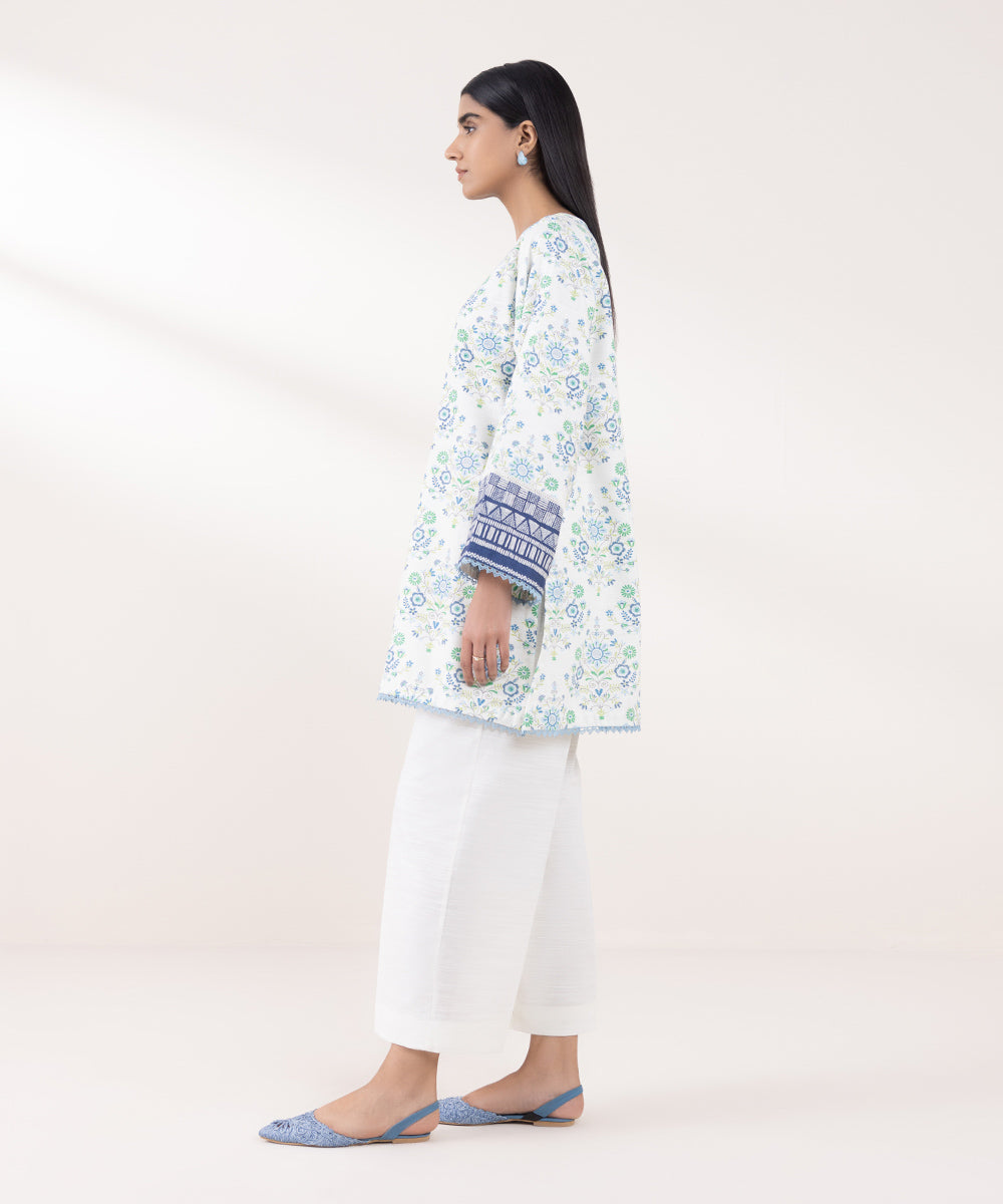 Women's Pret Khaddar Printed Blue Boxy Shirt