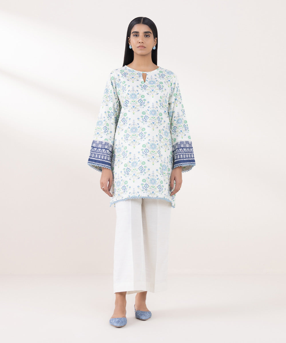 Women's Pret Khaddar Printed Blue Boxy Shirt