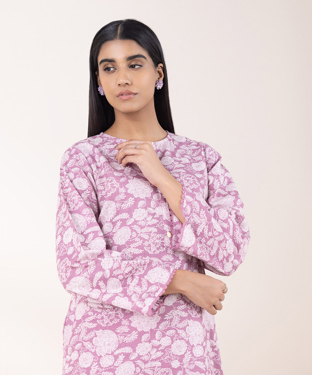 Women's Pret Khaddar Printed Purple A-Line Shirt