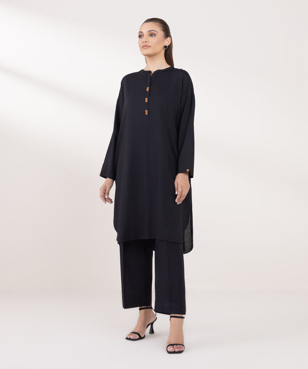 Women's Pret Linen Solid Black Boxy Shirt