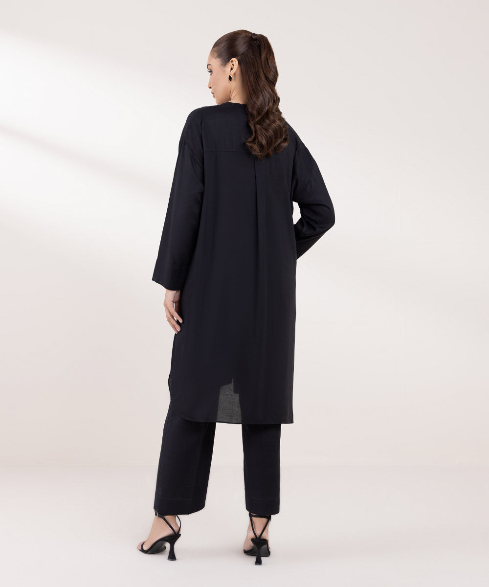 Women's Pret Linen Solid Black Boxy Shirt