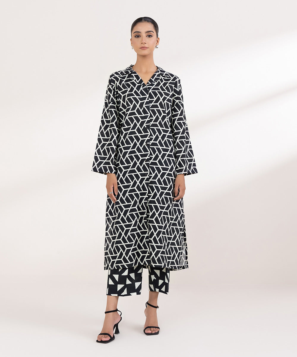 Women's Pret Khaddar Printed Black Boxy Shirt