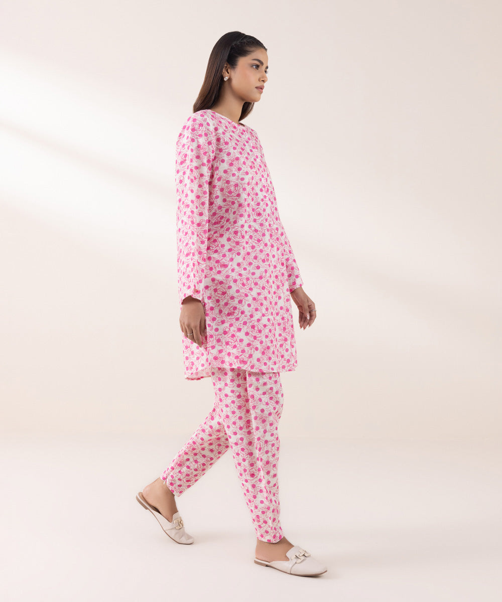 Women's Pret Khaddar Printed Pink on White A-Line Shirt