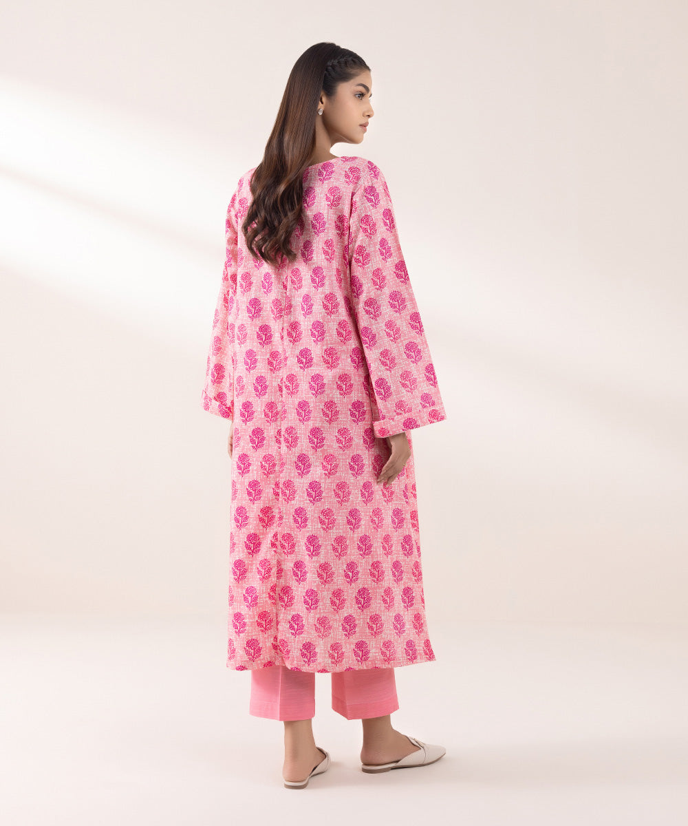 Women's Pret Khaddar Printed Watermelon Pink A-Line Shirt