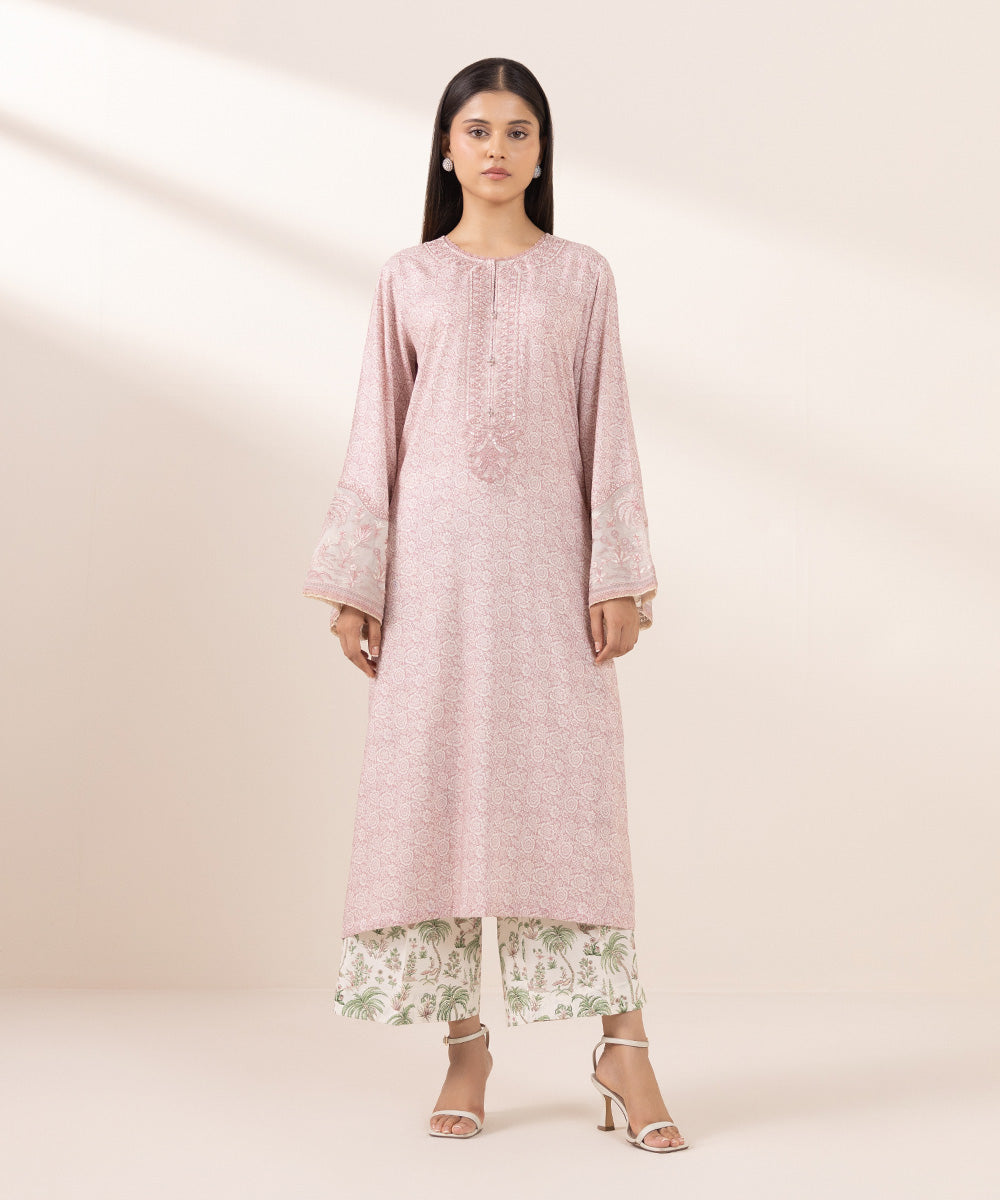 Women's Pret Lawn Embroidered Pink A-Line Shirt