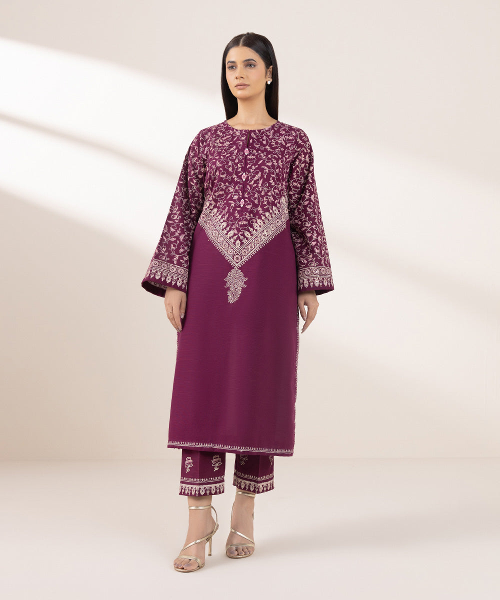 Women's Pret Khaddar Printed Purple A-Line Shirt