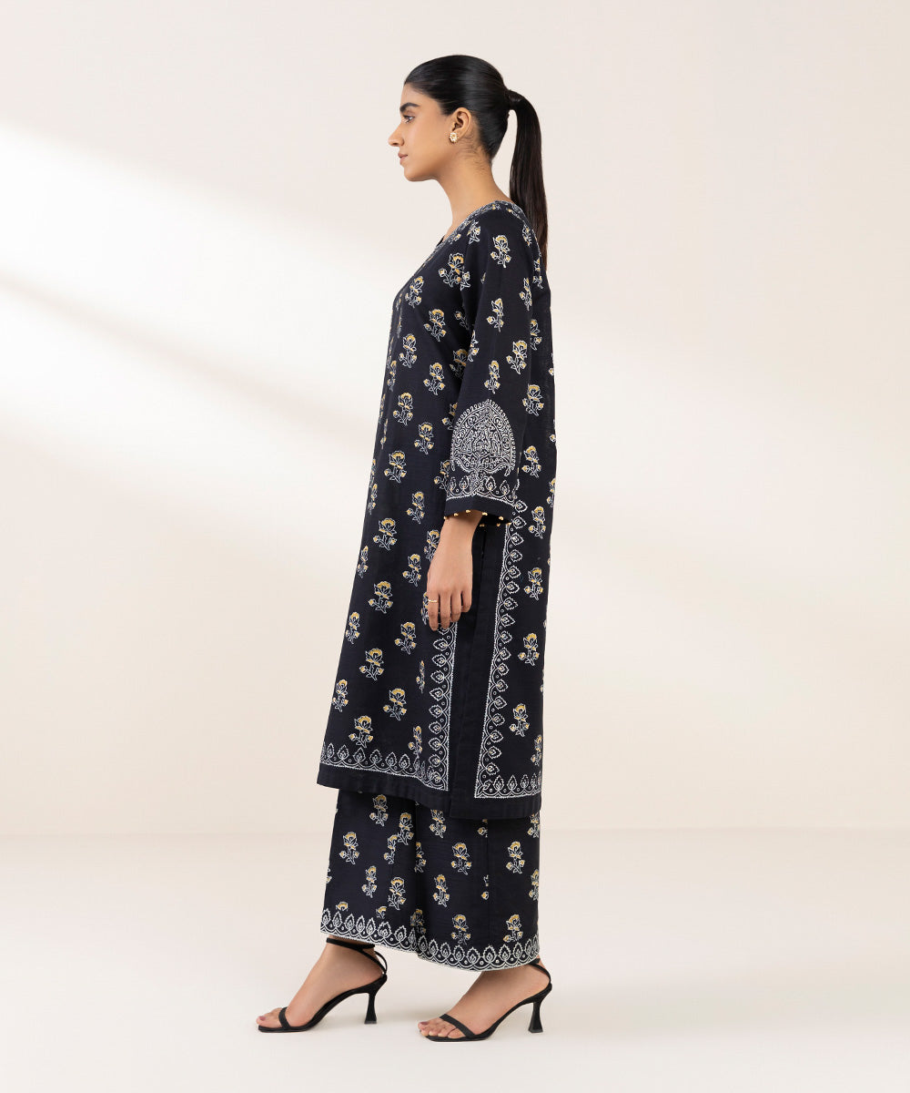 Women's Pret Khaddar Printed Black A-Line Shirt