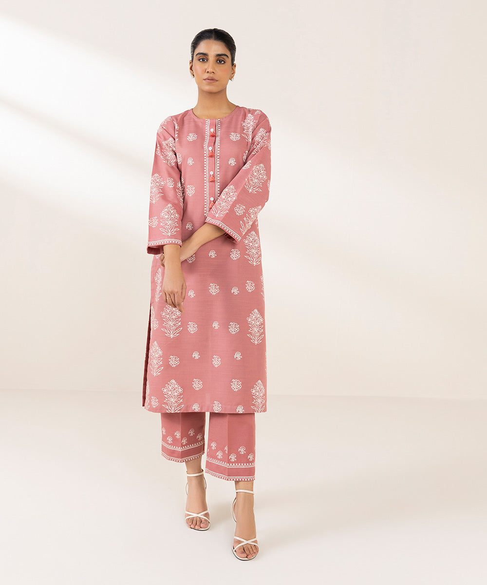 Women's Pret Khaddar Printed Pink A-Line Shirt