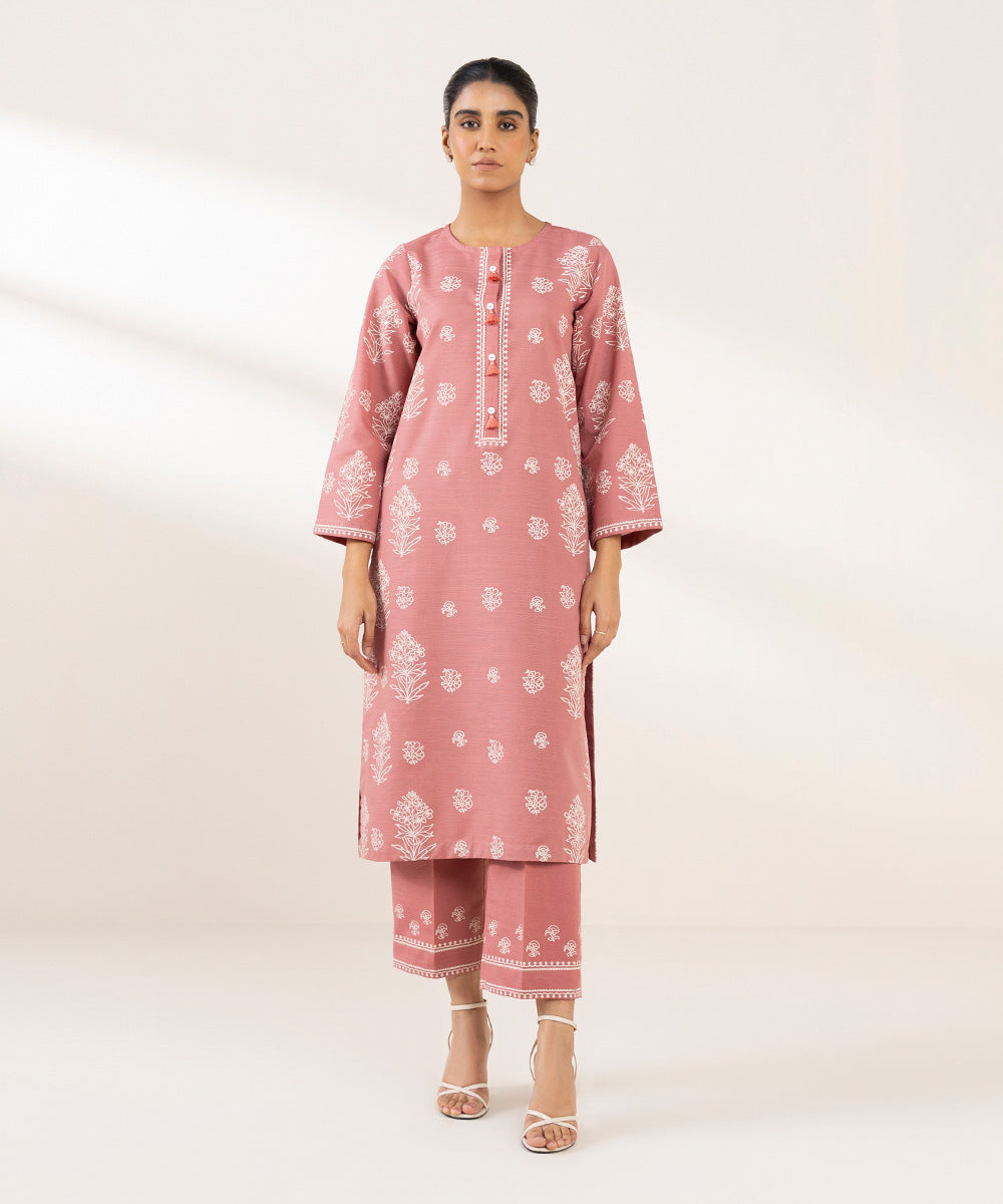 Women's Pret Khaddar Printed Pink A-Line Shirt