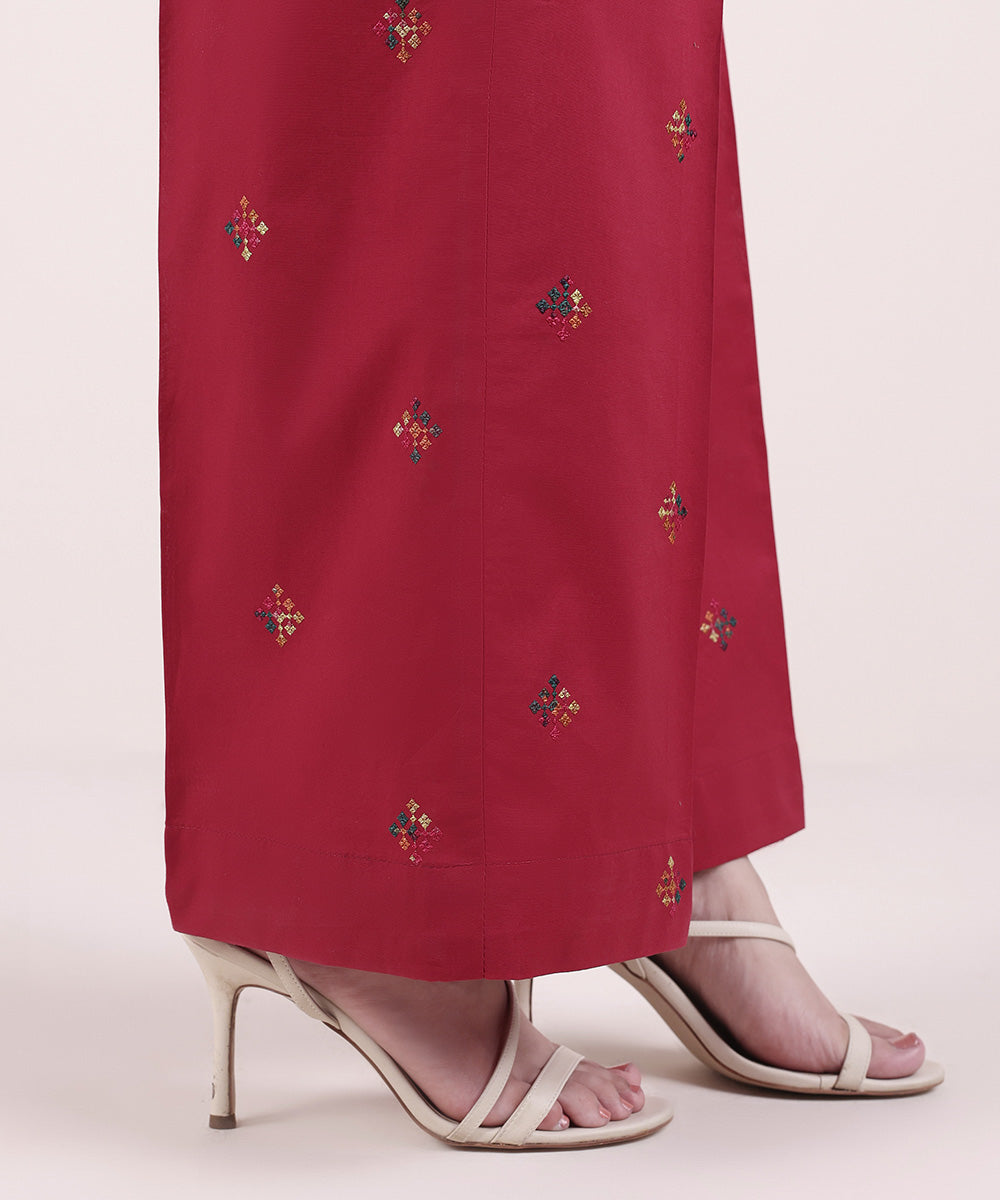 Women's Pret Cambric Embroidered Red Culottes