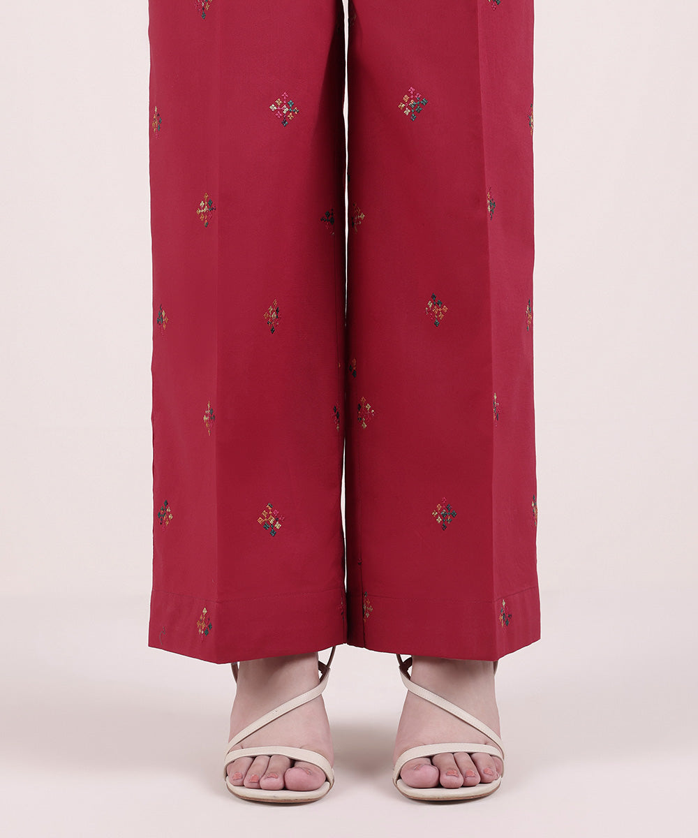 Women's Pret Cambric Embroidered Red Culottes