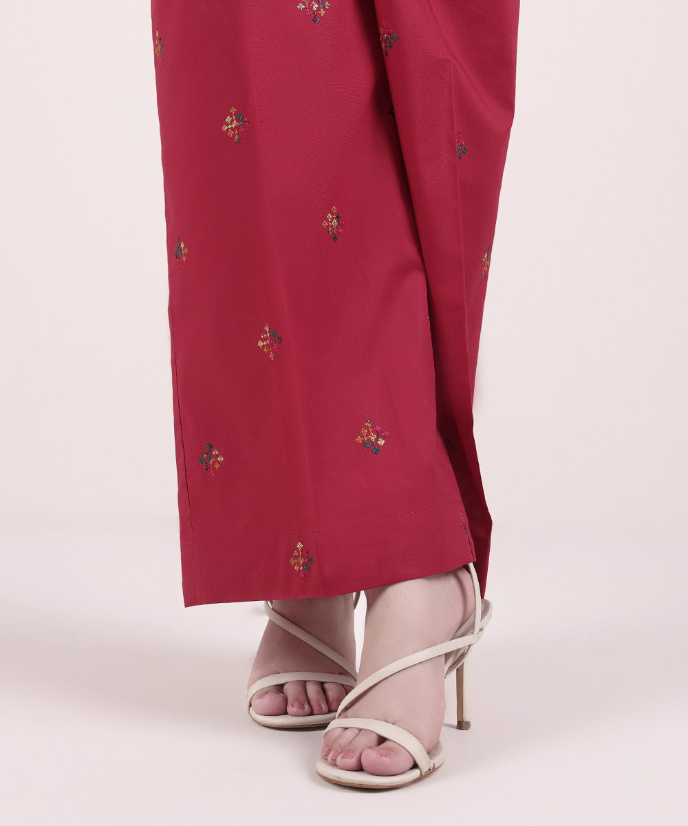 Women's Pret Cambric Embroidered Red Culottes