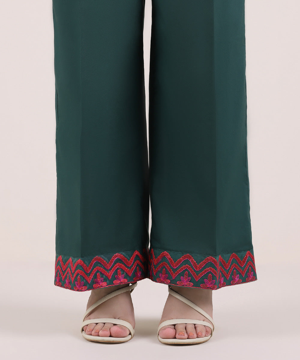 Women's Pret Cambric Embroidered Forest Green Culottes