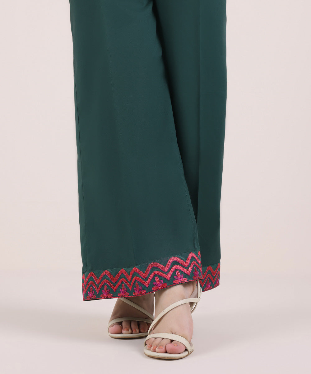 Women's Pret Cambric Embroidered Forest Green Culottes