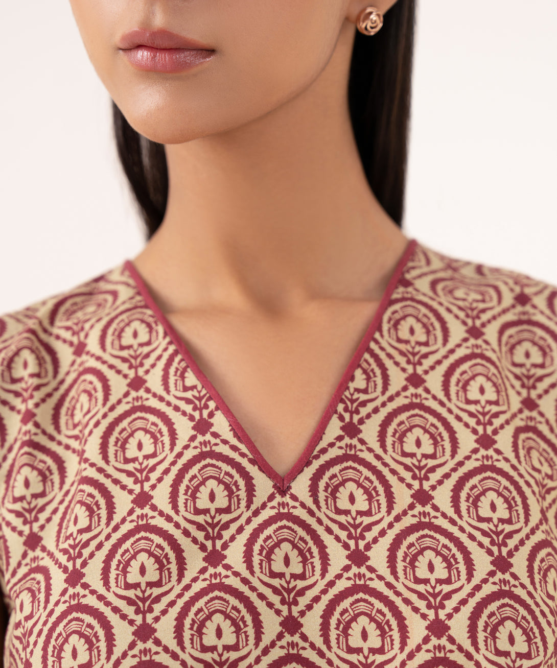 Women's Unstitched Cotton Printed Red 2 Piece Suit