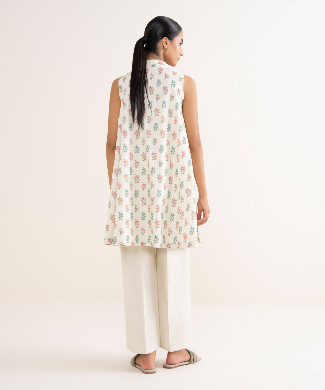 Women's Unstitched Cotton Printed Off White 2 Piece Suit