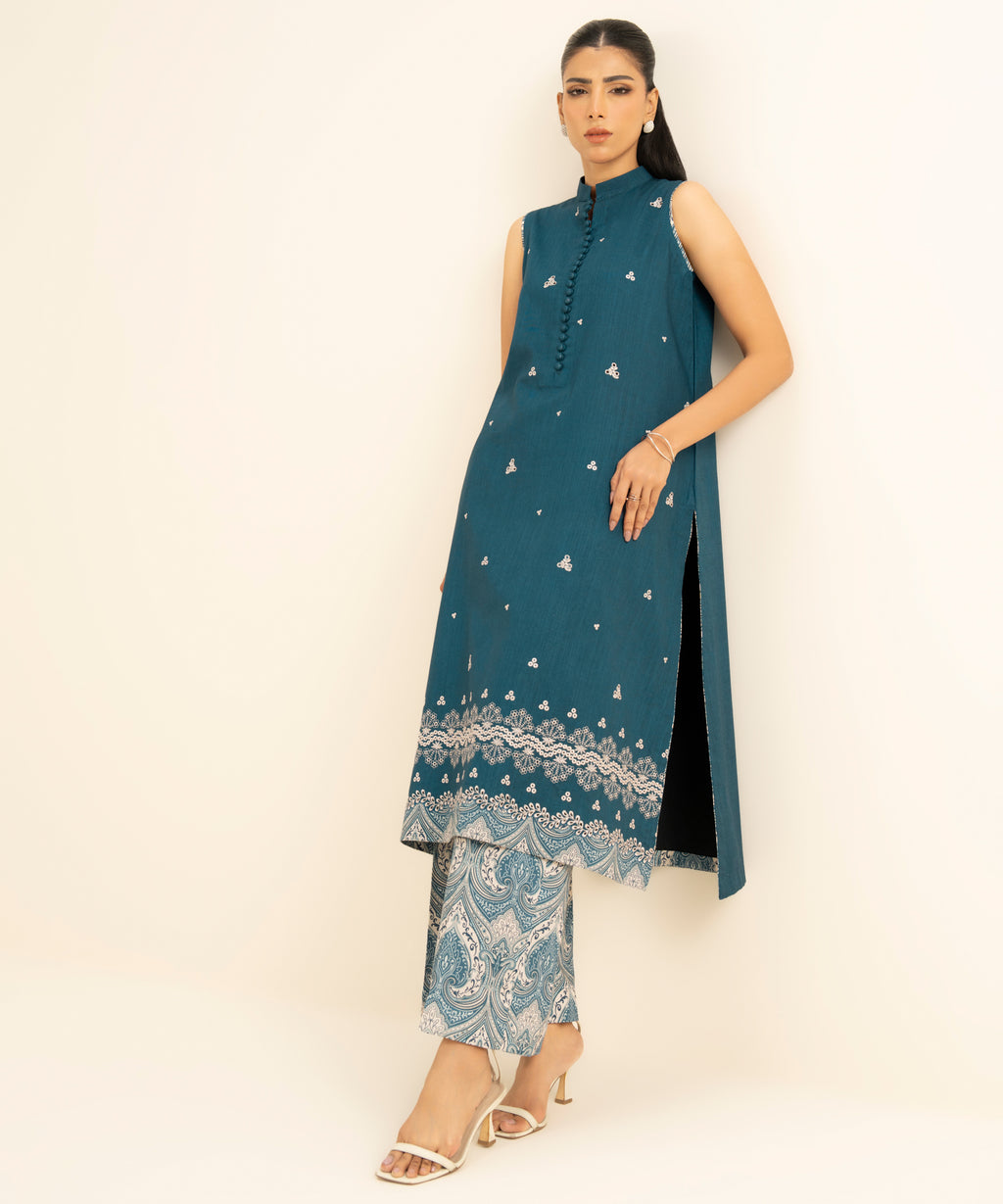 2 Piece - Embroidered Crosshatch Suit