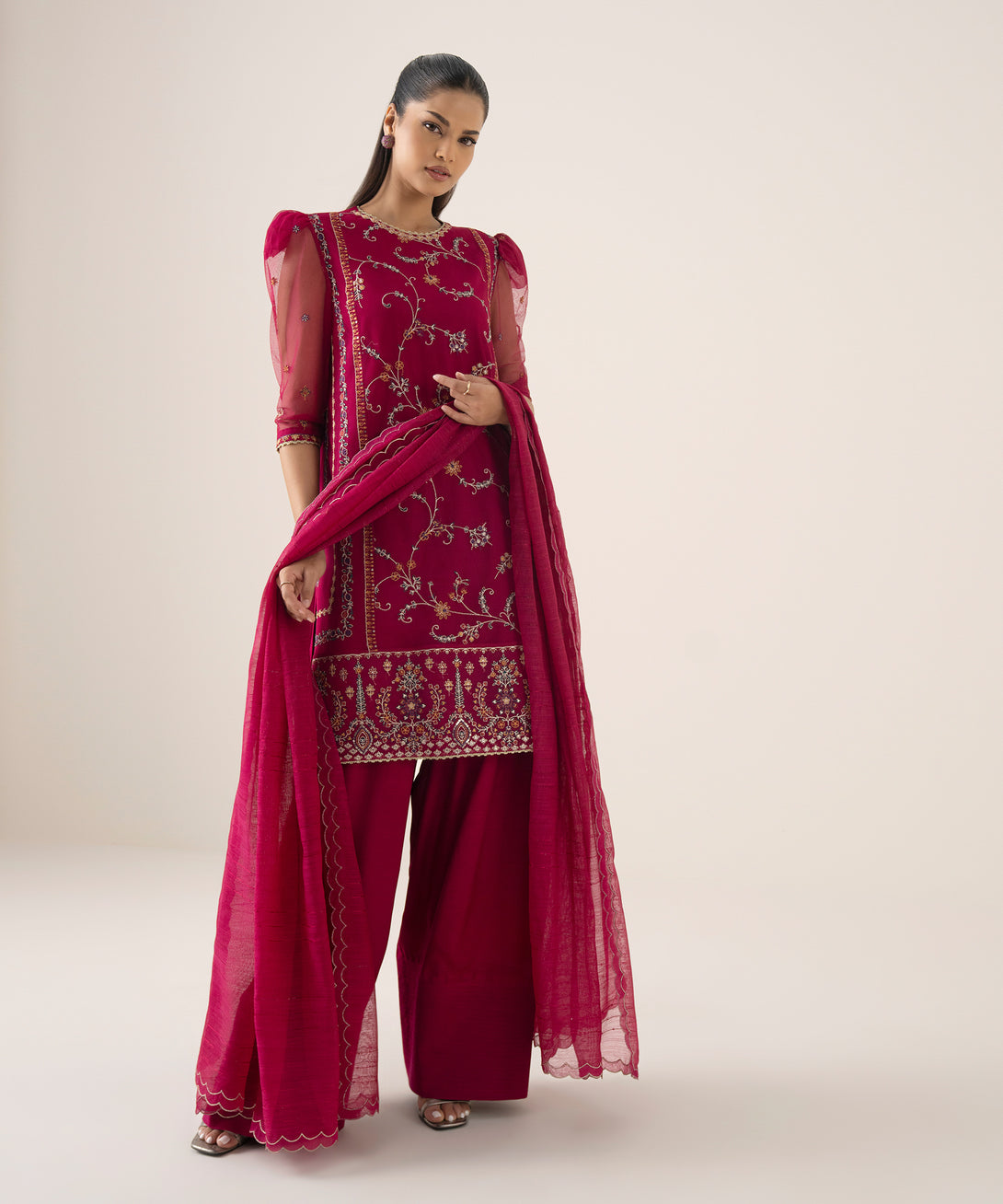 Women's Unstitched Blended Net Dyed Three Piece Suit