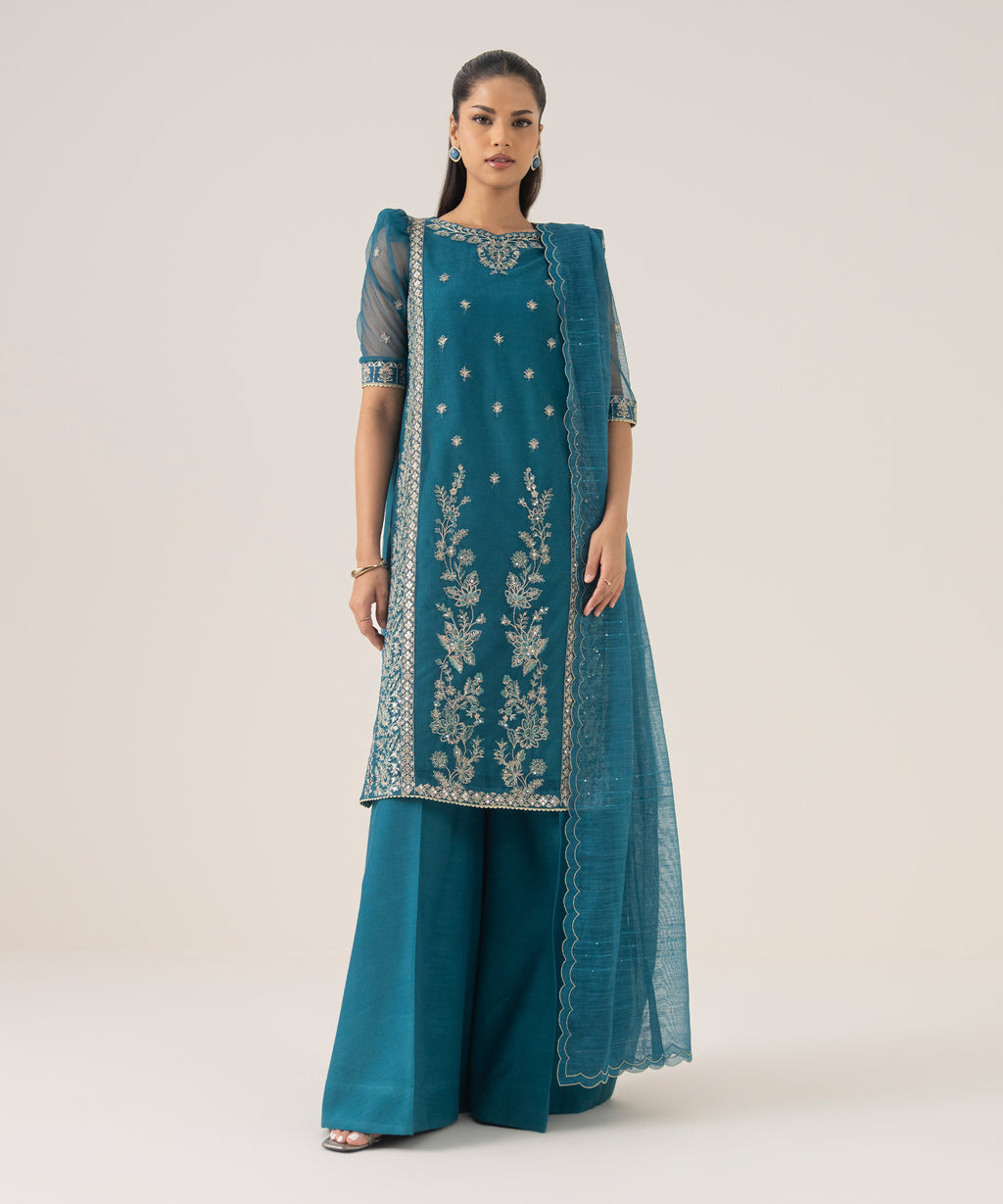 Women's Unstitched Blended Net Dyed Three Piece Suit
