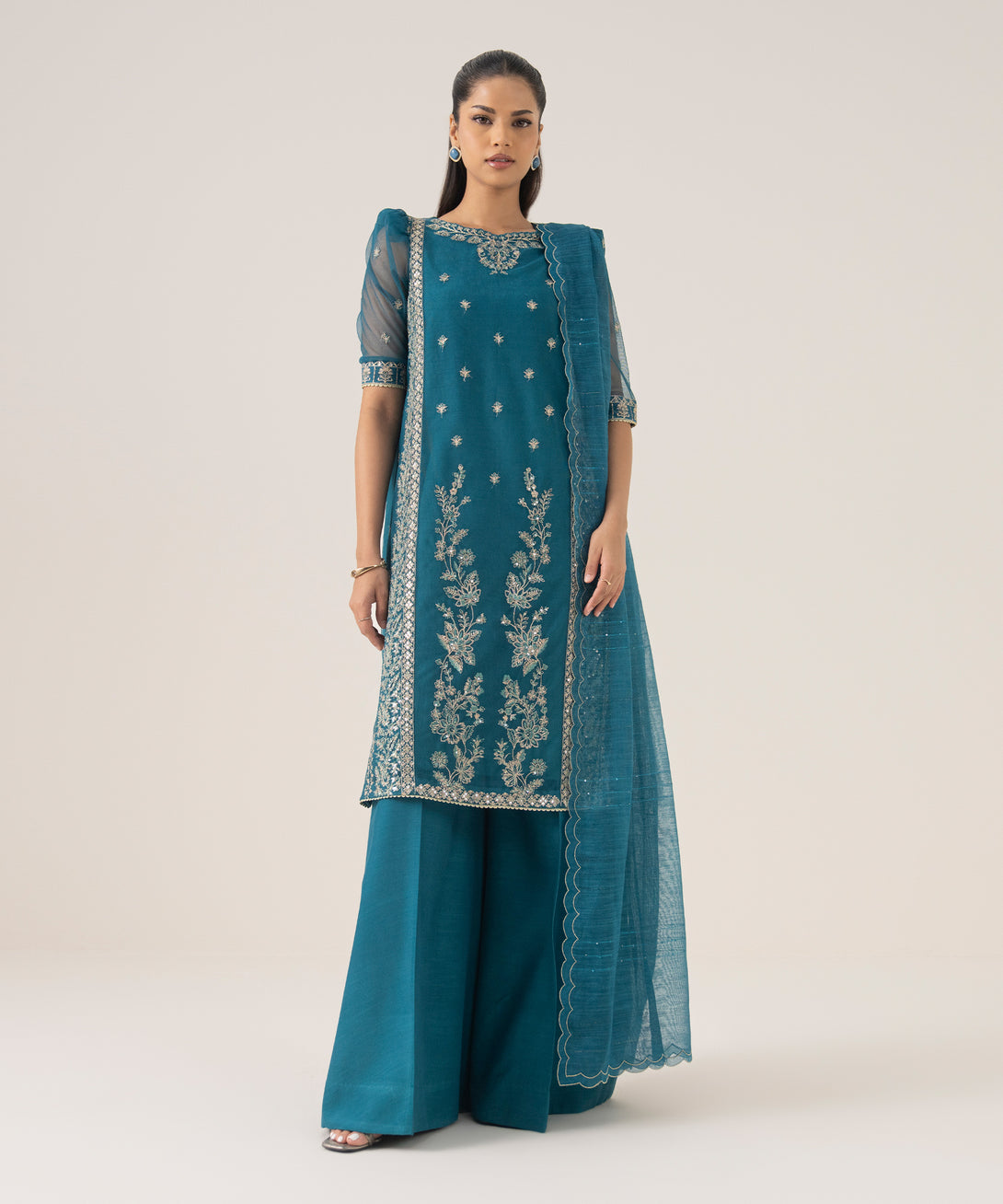 Women's Unstitched Blended Net Dyed Three Piece Suit