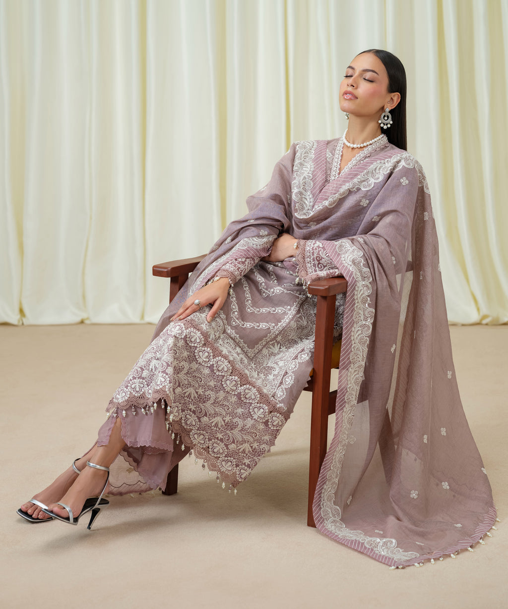 3 Piece - Embroidered Muslin Suit