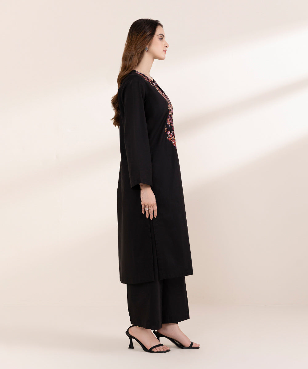Women's RTW Cross Hatch Black Embroidered A-Line Shirt