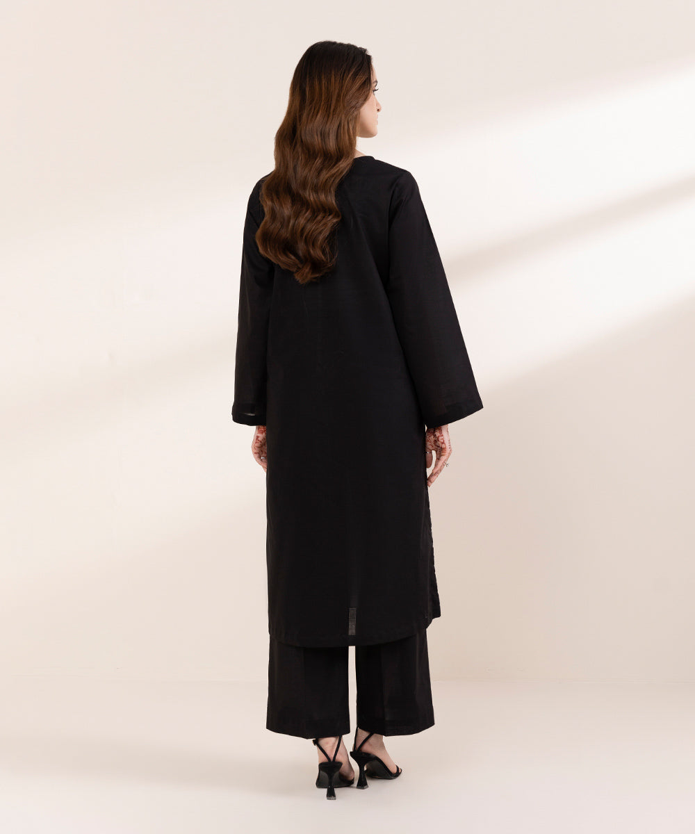 Women's RTW Cross Hatch Black Embroidered A-Line Shirt