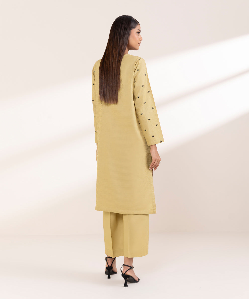 Women's RTW Dobby Beige Embroidered A-Line Shirt