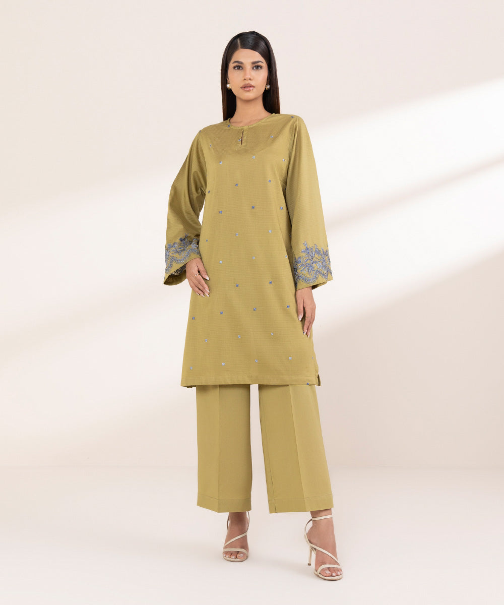 Women's RTW Dobby Brown Embroidered Boxy Shirt
