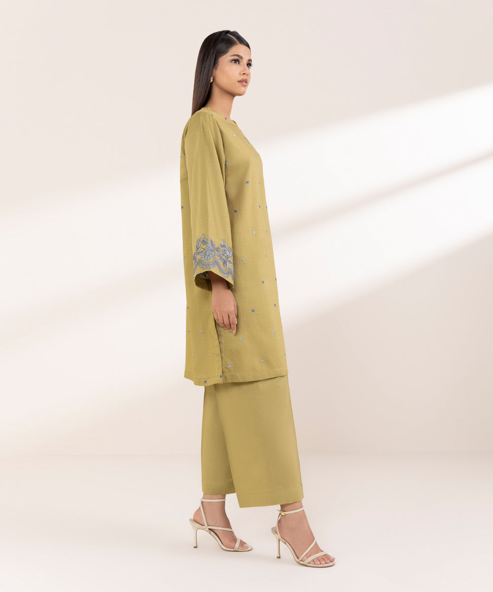 Women's RTW Dobby Brown Embroidered Boxy Shirt