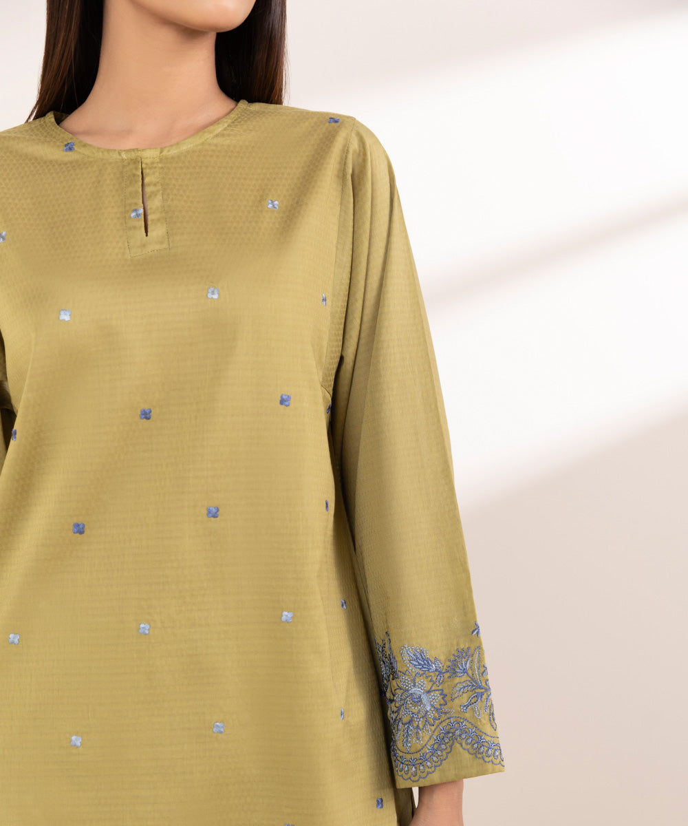 Women's RTW Dobby Brown Embroidered Boxy Shirt