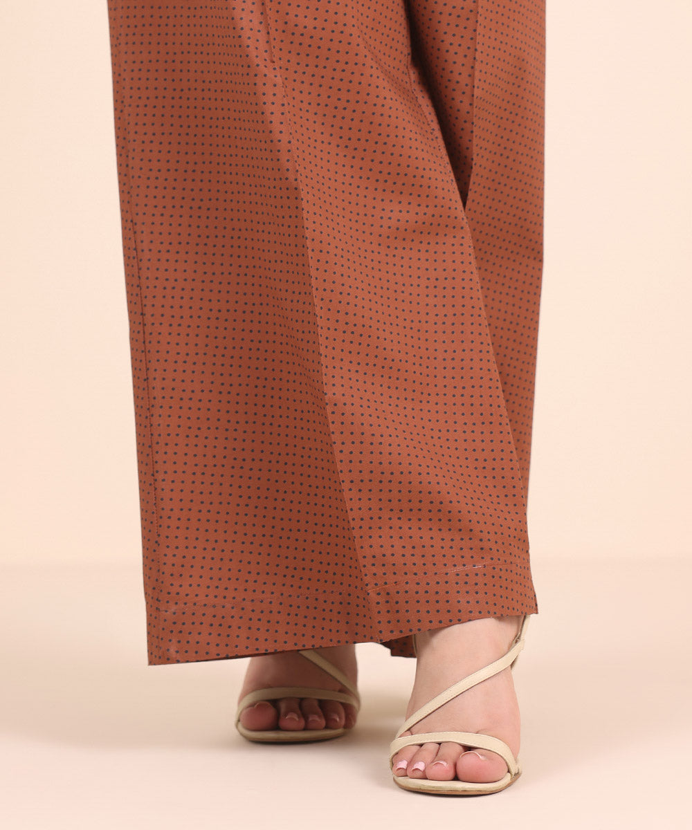 Women's RTW Cambric Brown Printed Flared Pants