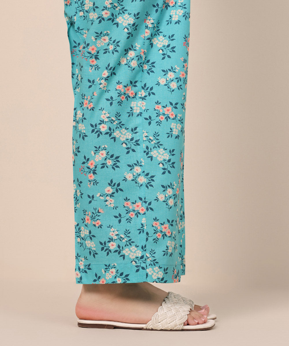 Women's Pret Cambric Blue Printed Straight Pants