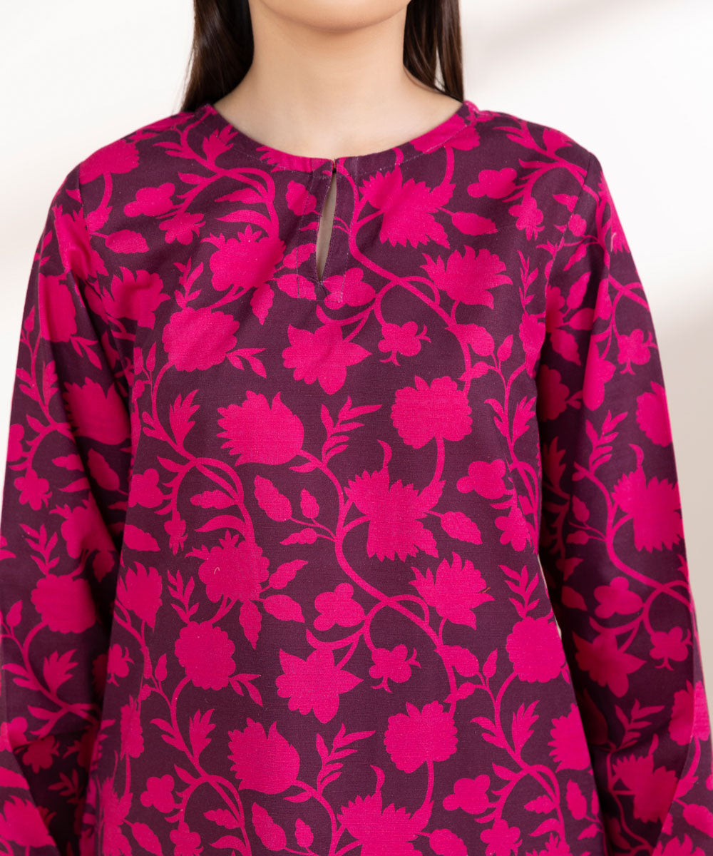 Women's Pret Khaddar Printed Plum A-Line Shirt