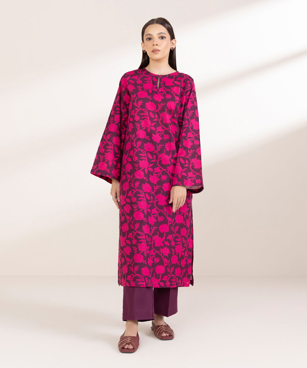 Women's Pret Khaddar Printed Plum A-Line Shirt