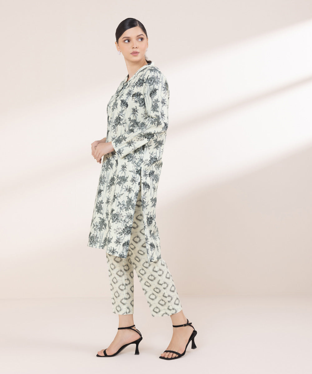 Women's Pret Khaddar Printed White A-Line Shirt