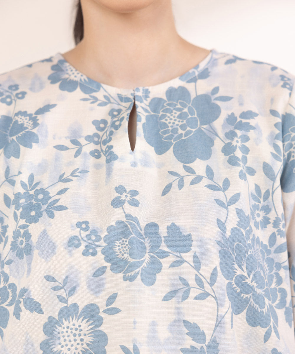 Women's Pret Khaddar Printed Off White A-Line Shirt