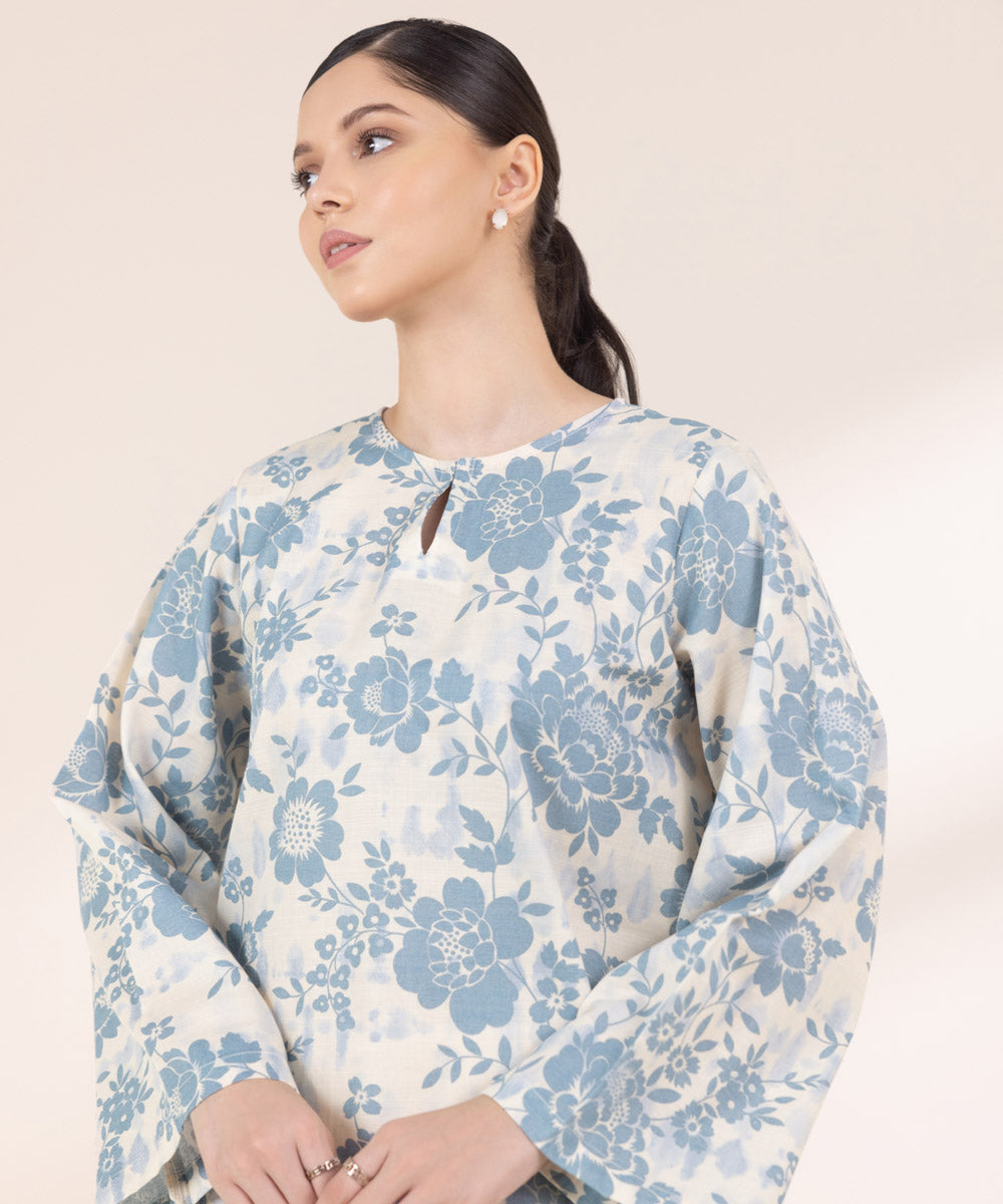 Women's Pret Khaddar Printed Off White A-Line Shirt