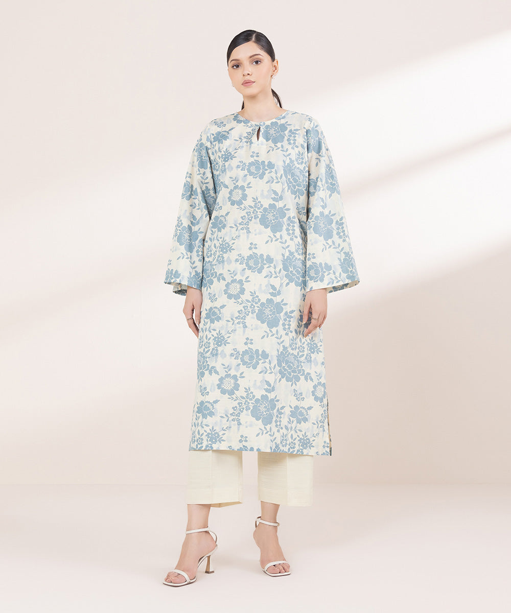 Women's Pret Khaddar Printed Off White A-Line Shirt