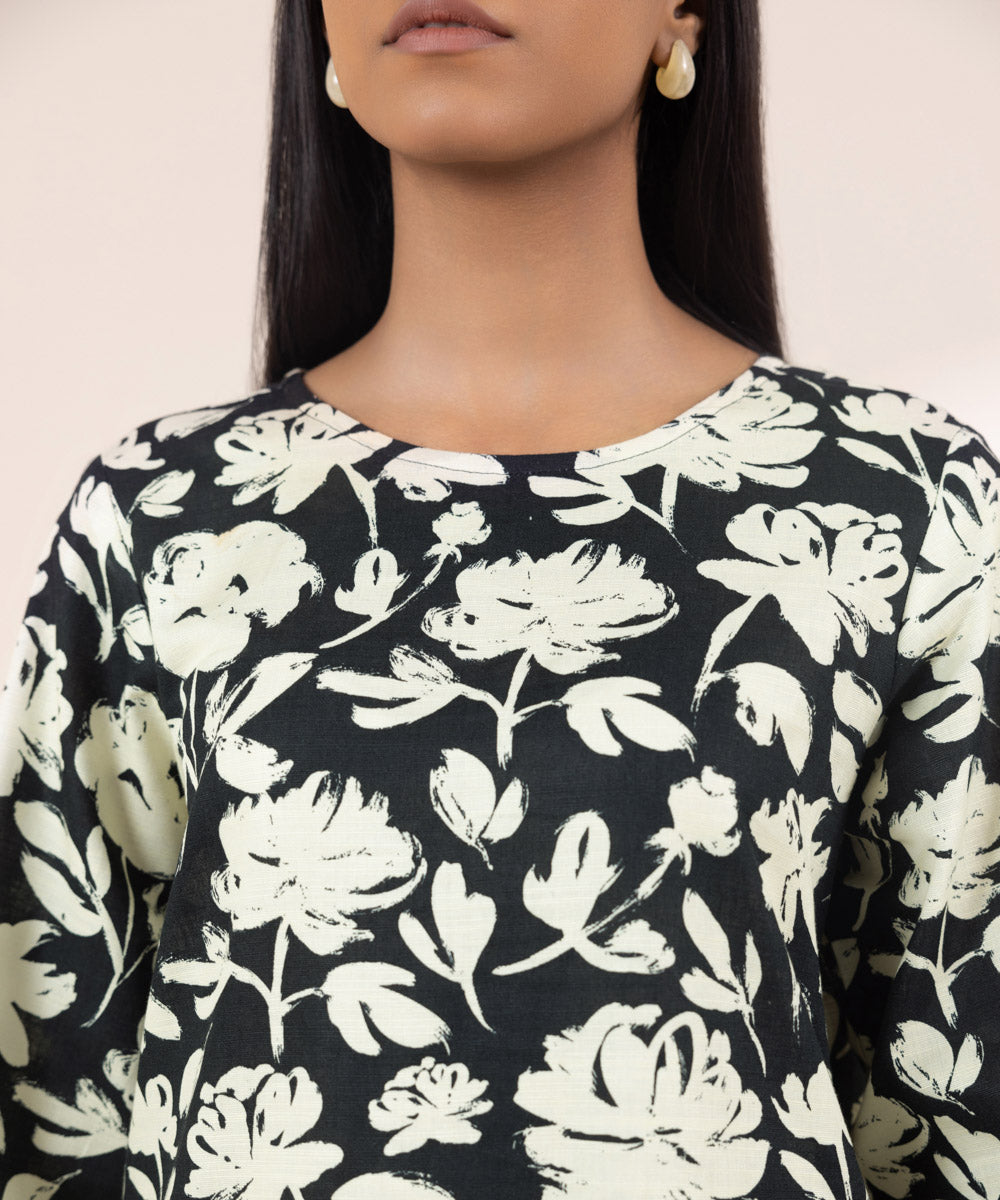 Women's Pret Khaddar Printed Black A-Line Shirt