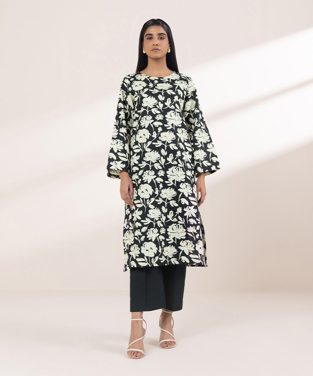 Women's Pret Khaddar Printed Black A-Line Shirt