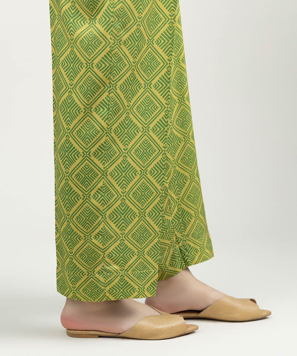 Women's Pret Linen Printed Mustard Straight Pants