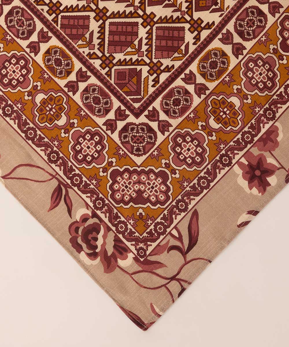 Light Khaddar Brown Printed Dupatta