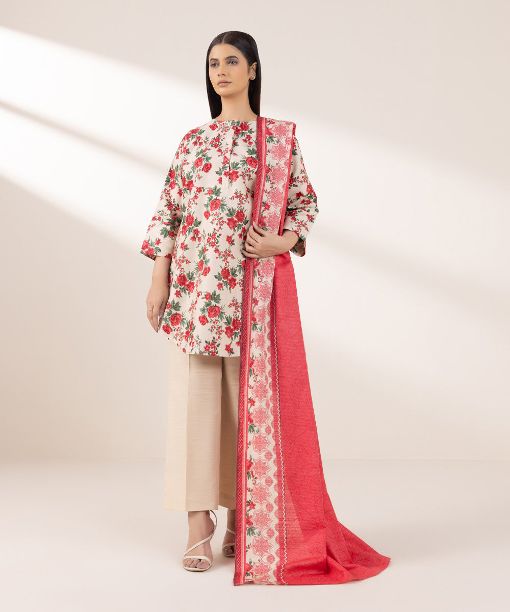 Khaddar Red Printed Dupatta