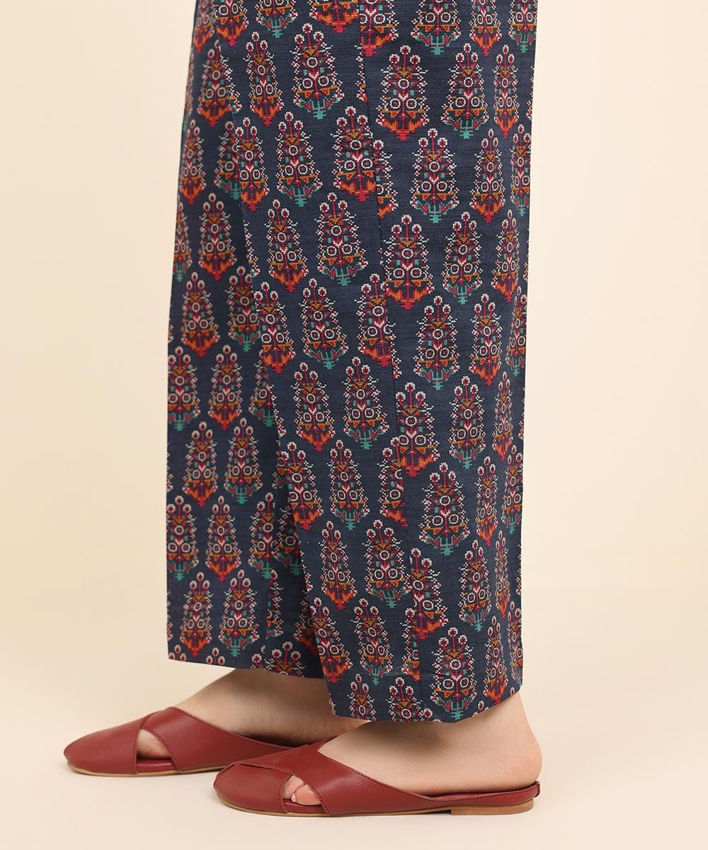 Women's Pret Khaddar Blue Printed Straight Pants