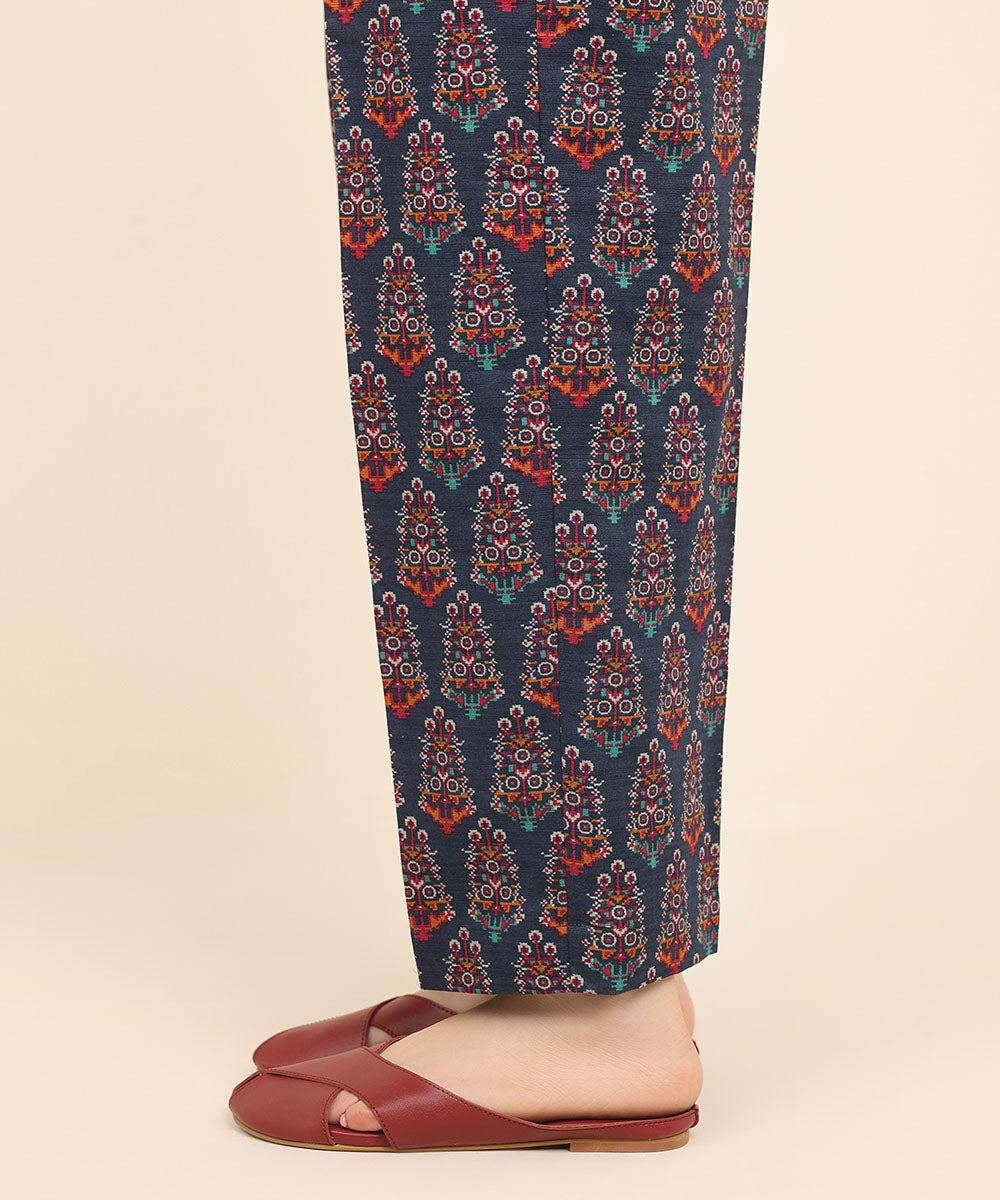 Women's Pret Khaddar Blue Printed Straight Pants