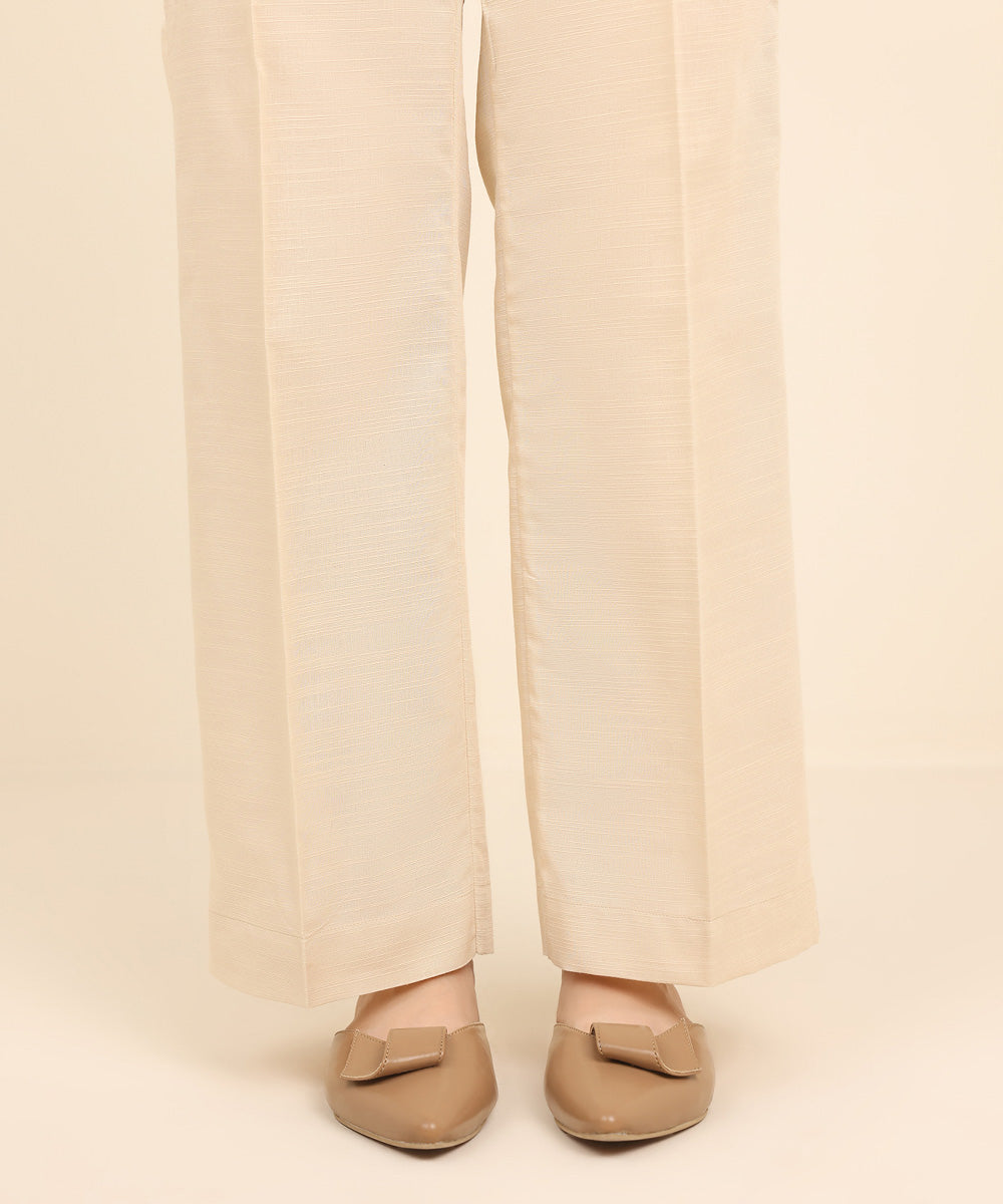 Women's Pret Khaddar Beige Solid Straight Pants