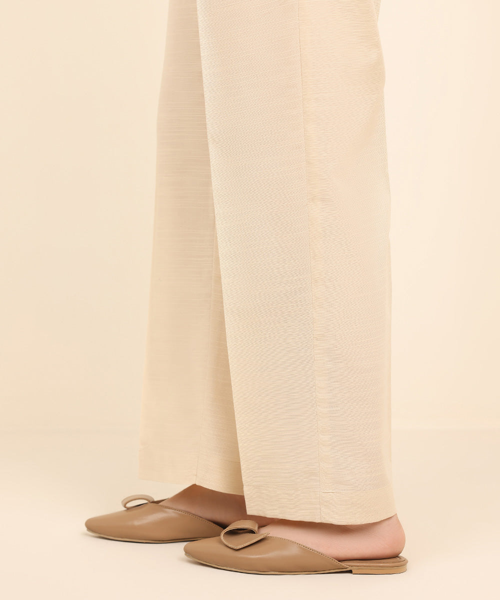 Women's Pret Khaddar Beige Solid Straight Pants