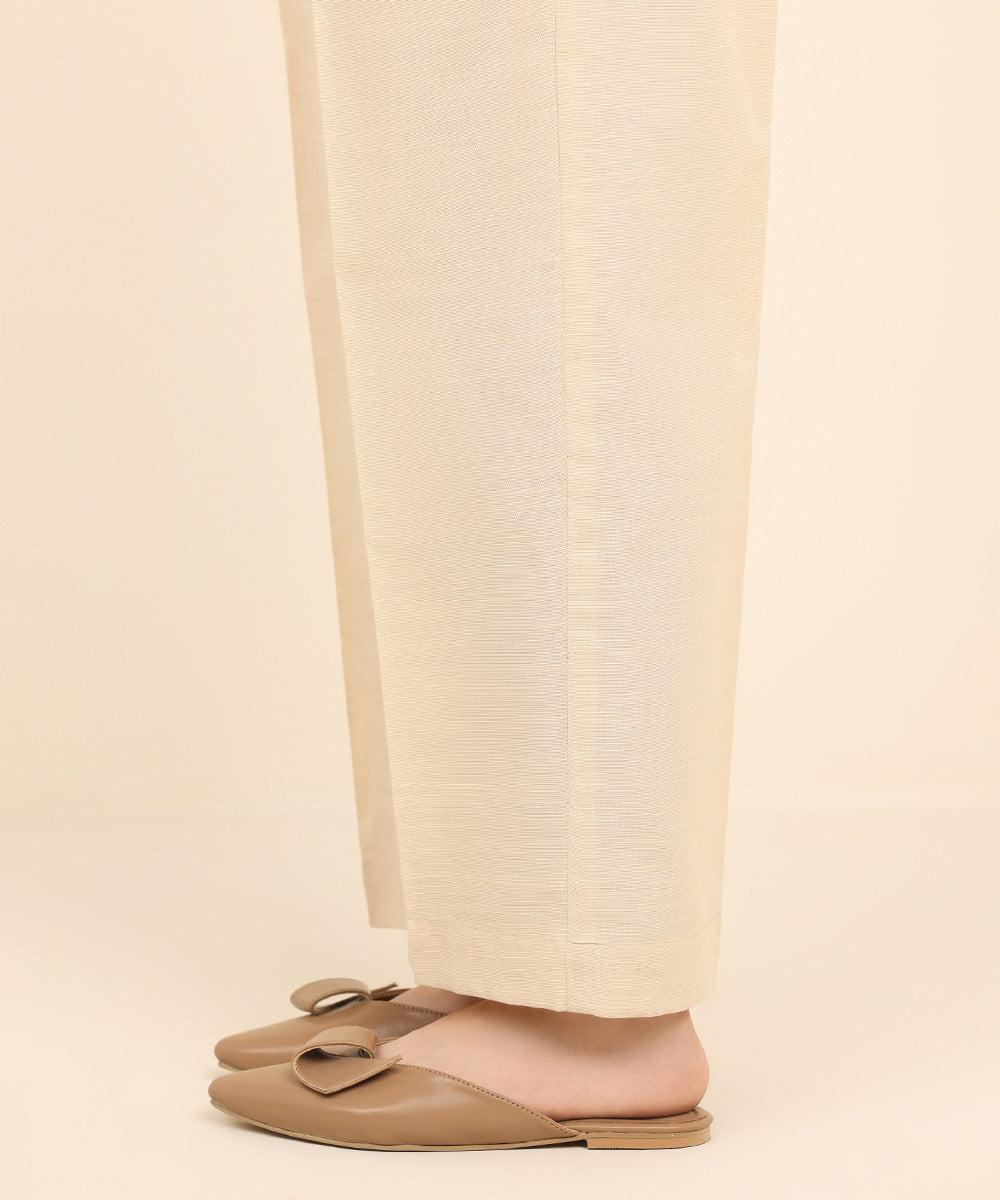 Women's Pret Khaddar Beige Solid Straight Pants