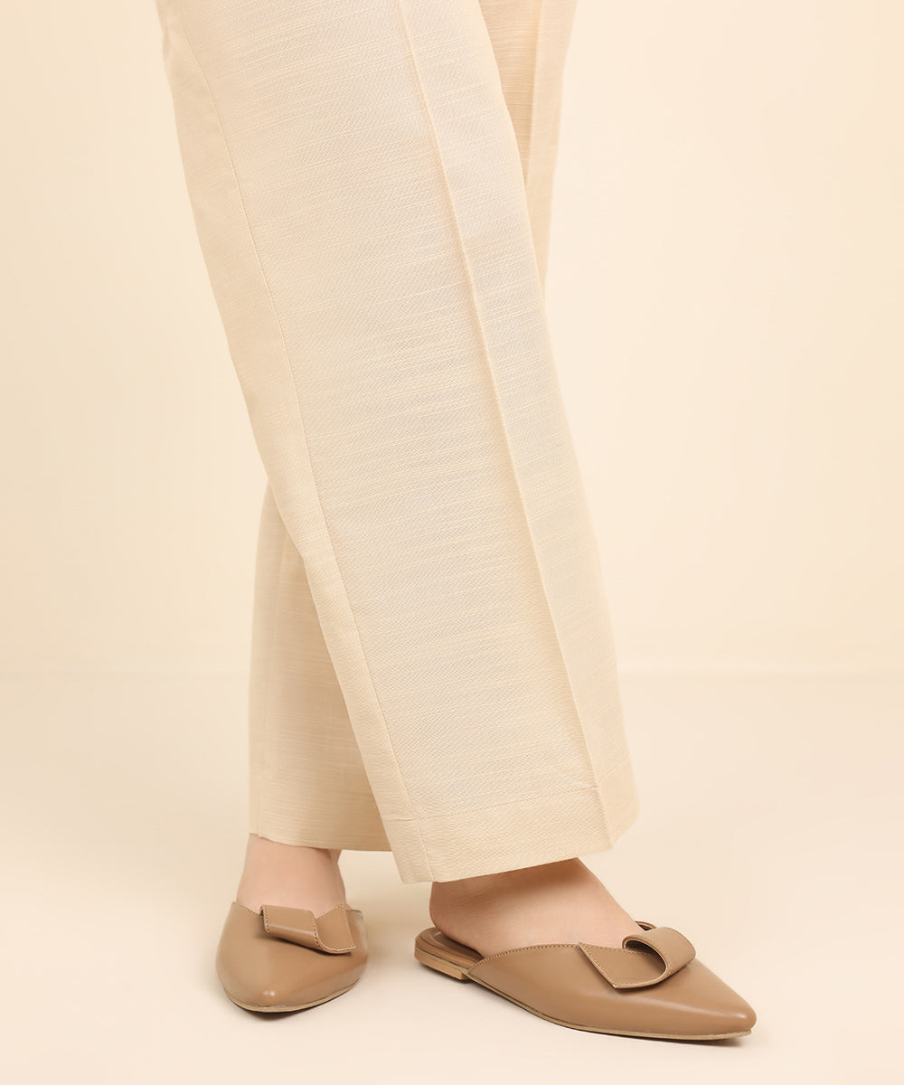 Women's Pret Khaddar Beige Solid Straight Pants